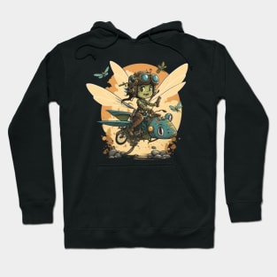 Steampunk Battle Fairy Ridging a Mechanical Dragonfly Hoodie